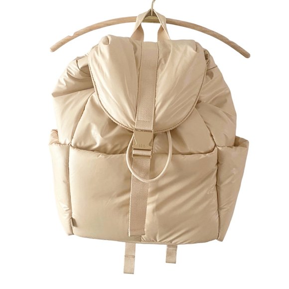 BEIS Bags Beis The Cargo Backpack Rolley Sleeve Padded Laptop Pocket Faux Leather In Beige